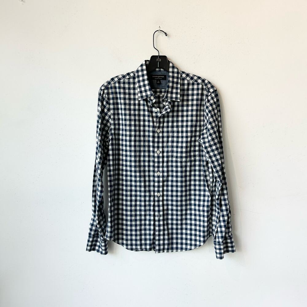 S Banana Republic Blue-White Organic Cotton Shirt